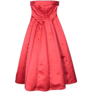 Philosophy di Lorenzo Serafini, Rode Geplooide Midi Jurk met Bustier-Stijl Halslijn Rood, Dames, Maat:M