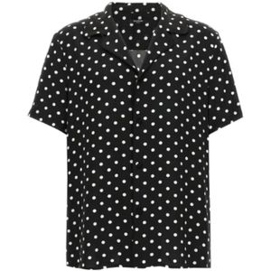 Balmain, Overhemden, Heren, Zwart, L, Bowling Kraag Shirt met Witte Polka Dot Print