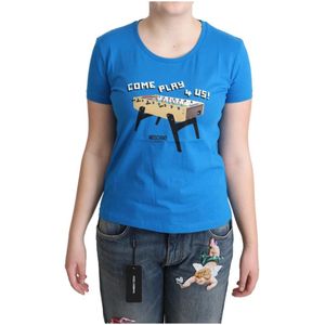 Moschino, Tops, Dames, Blauw, L, Katoen, Stijlvol katoenen T-shirt met unieke print