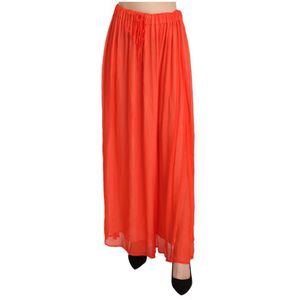 Jucca, Orange Crepe Pleated Trapeze Viscose Maxi Skirt Oranje, Dames, Maat:S