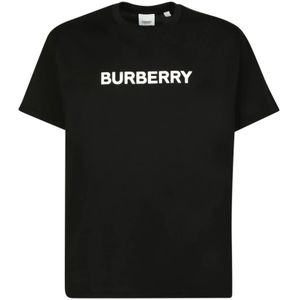 Burberry, Tops, Heren, Zwart, XL, Katoen, T-shirt met logoprint
