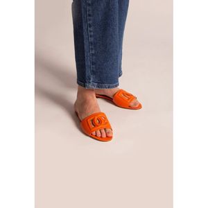 Dolce & Gabbana, Schoenen, Dames, Oranje, 36 EU, Leer, Slippers met logo