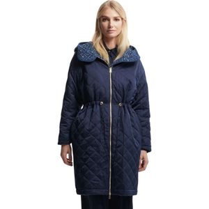 Kocca, Mantels, Dames, Blauw, XL, Leer, Dubbelzijdige Jack met Trekkoord