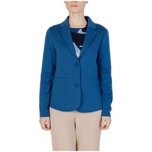 Street One, Blauwe Lange Mouw Revers Blazer Blauw, Dames, Maat:M