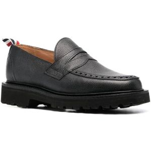 Thom Browne, Schoenen, Dames, Zwart, 39 EU, Leer, Zwarte Penny Loafers van Pebble Grain Leer