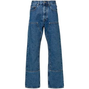 Palm Angels, Blauwe Denim Jeans met Contraststiksels Blauw, Heren, Maat:W30
