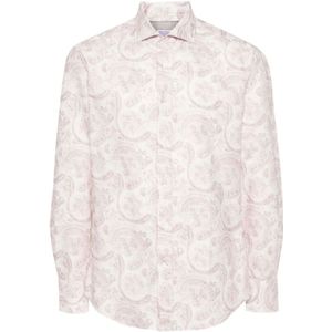 Brunello Cucinelli, Overhemden, Heren, Veelkleurig, M, Katoen, Roze Cashmere Print Shirt
