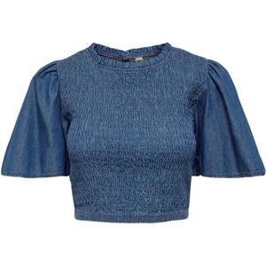 Jacqueline de Yong, Blouses & Shirts, Dames, Blauw, M, Katoen, Blauwe korte mouw blouse
