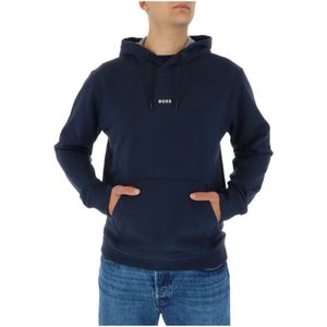 Hugo Boss, Sweatshirts & Hoodies, Heren, Blauw, L, Blauwe Bedrukte Hoodie Sweatshirt