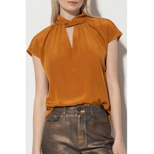 Luisa Cerano, Blouses & Shirts, Dames, Oranje, M, Mouwloze blouse met knoopdetail