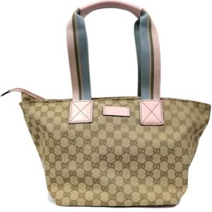 Gucci Vintage, Pre-owned, Dames, Beige, ONE Size, Tweed, Pre-owned Canvas shoulder-bags