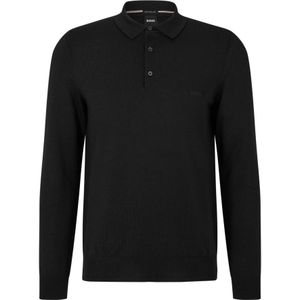 Hugo Boss, Tops, Heren, Zwart, XL, Wol, Zwarte polo met lange mouwen