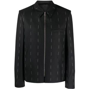 Givenchy, Zwarte Wollen Blazer met All-Over Logo Print Zwart, Heren, Maat:L