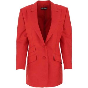 Dolce & Gabbana, Jassen, Dames, Rood, L, Rode zijden blend blazer, Elegant model