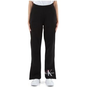 Calvin Klein Jeans, Broeken, Dames, Zwart, XL, Katoen, Katoenen Sportieve Trainingsbroeken met Logo Print