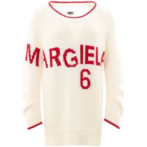 MM6 Maison Margiela, Truien, Dames, Wit, S, Logo Print Oversized T-shirt