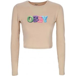 Obey, Tops, Dames, Beige, S, Tops met lange mouwen