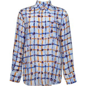 Marni, Blouses & Shirts, Dames, Blauw, S, Zijden overhemd met geometrische print