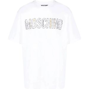 Moschino, Tops, Heren, Wit, XL, Katoen, Heren Logo Geborduurd T-Shirt