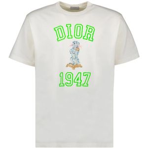 Dior, Tops, Heren, Wit, S, Katoen, Casual Bobby T-shirt met Logo Borduursel