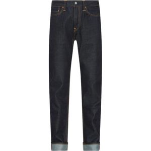 Evisu, Raw denim jeans met geborduurde achterzakken Blauw, Heren, Maat:W31