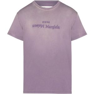 Maison Margiela, Tops, Dames, Paars, M, Katoen, Paars Logo Print Katoenen T-Shirt