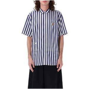 Junya Watanabe, Overhemden, Heren, Veelkleurig, L, Katoen, Gestreept Bowling Shirt Wit Marine
