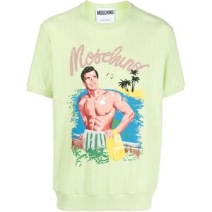 Moschino, Tops, Heren, Groen, L, Katoen, Groene T-shirt met Grafische Print