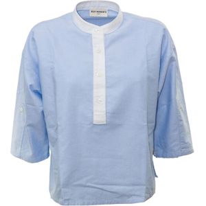 Roy Roger's, Blouses & Shirts, Dames, Blauw, M, Katoen, Mandarijn Kraag Katoenen Shirt Wijde Mouwen