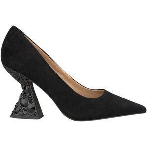 Alma EN Pena, Leren Pumps met Puntige Neus en Versierde Hak Zwart, Dames, Maat:39 EU