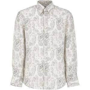 Brunello Cucinelli, Ivoor Linnen Overhemd met Paisley Patroon Wit, Heren, Maat:S