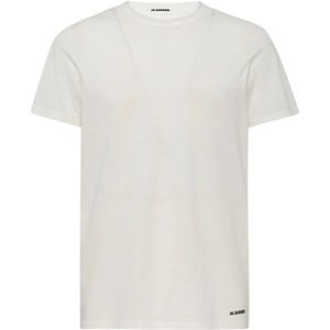 Jil Sander, Tops, Heren, Wit, S, Katoen, Witte Katoenen Crewneck T-shirt