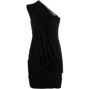 Rick Owens, Kleedjes, Dames, Zwart, S, Zwarte One-Shoulder Gedrapeerde Jersey Jurk