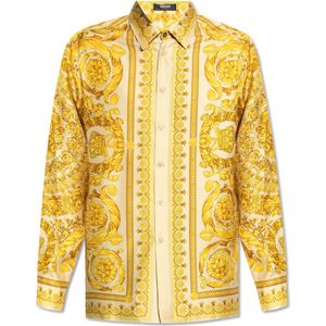 Versace, Overhemden, Heren, Geel, 2Xl, Zijden Overhemd