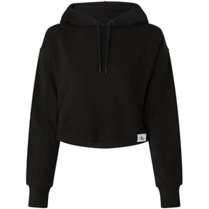 Calvin Klein, Sweatshirts & Hoodies, Dames, Zwart, S, Katoen, Zwarte Rib Mix Sweatshirt voor Dames