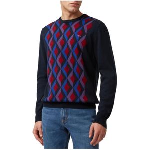 Harmont & Blaine, Truien, Heren, Blauw, 3Xl, Katoen, Geometrisch Diamantpatroon Crew-neck Sweater