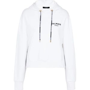 Balmain, Sweatshirts & Hoodies, Dames, Wit, XS, Katoen, Flocked Paris hoodie