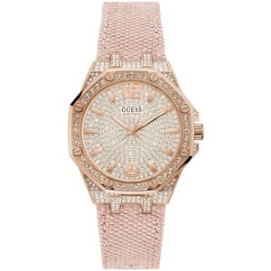 Guess, Accessoires, Dames, Roze, ONE Size, Nylon, Shimmer Volledig Kristal Nylon Horloge