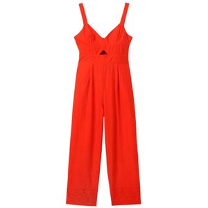 Desigual, Koraal V-hals Jumpsuit met Ritssluiting Rood, Dames, Maat:XL