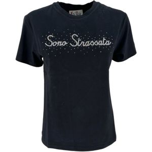 MC2 Saint Barth, Zwarte T-shirts en Polos met Strass Schrift Zwart, Dames, Maat:L