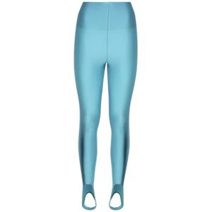 Andamane, Broeken, Dames, Blauw, L, Nylon, Turquoise Nylon Leggings met Elastische Taille