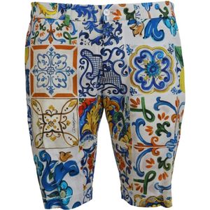 Dolce & Gabbana, Majolica Print Katoenen Chinos Shorts Veelkleurig, Heren, Maat:S
