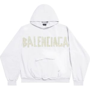 Balenciaga, Sweatshirts & Hoodies, Heren, Wit, L, Katoen, Witte Hoodie met Logo Print