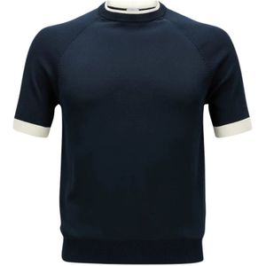 Eleventy, Half Mouw Crewneck Shirt Blauw, Heren, Maat:XL