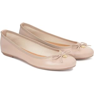 Kazar, Schoenen, Dames, Beige, 41 EU, Leer, Nude leren ballerina's met strik en metalen label