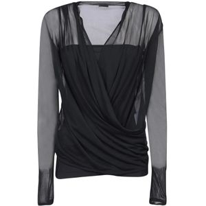 Givenchy, Blouses & Shirts, Dames, Zwart, S, Zwart Gedrapeerd V-Hals Gebreide Top