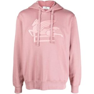 Etro, Sweatshirts & Hoodies, Heren, Roze, M, Katoen, Logo-geborduurde Roze Trui