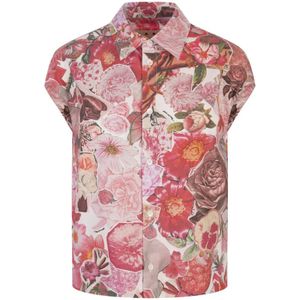 Marni, Blouses & Shirts, Dames, Veelkleurig, S, Katoen, Roze Bloemen Wing-Sleeved Shirt