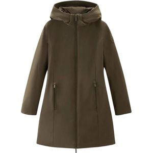 Woolrich, Firth Dames Parka met Rubberen Logo Groen, Dames, Maat:S