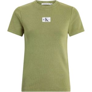 Calvin Klein, Tops, Dames, Groen, L, Katoen, Katoenmix T-shirt